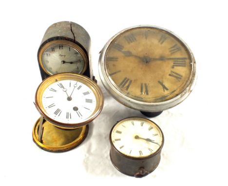 A distressed mantel clock, dial marked Asprey and three clock movements