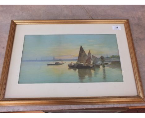 Lanza, watercolour of a Venetian scene and C.T.Garland, Jovial print of huntsmen, children and dogs