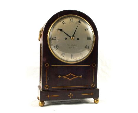 A Georgian Mahogany and Brass inlaid bracket clock with fusee movement and bell strike by W.M.Baker, Bristol, height 17"