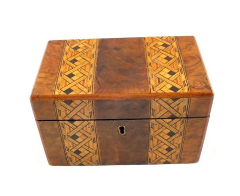 A 19th Century inlaid Walnut two compartment tea caddy