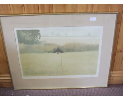 Michael Cario, coloured print, 'Path to a Stile in a Hedge', signed 1980 and Elaine Nason, 'Apples in a Wire Basket', signed