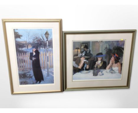 Susan Kuznitsky : A woman in a winter coat, limited edition colour print, signed in pencil and numbered 851 of 950, 68cm x 41