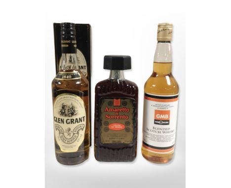A bottle of Glen Grant Highland malt scotch whisky, 75cl, 43% vol, in carton, and a further bottle of GMB blended scotch whis