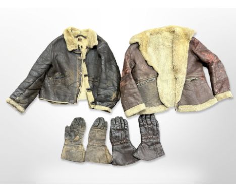 A vintage American US Air Force leather and sheepskin-lined flying or 'bomber' jacket, size small, marked USA to back, togeth