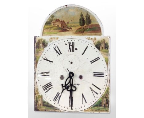 A 19th-century painted longcase clock dial with later battery movement.