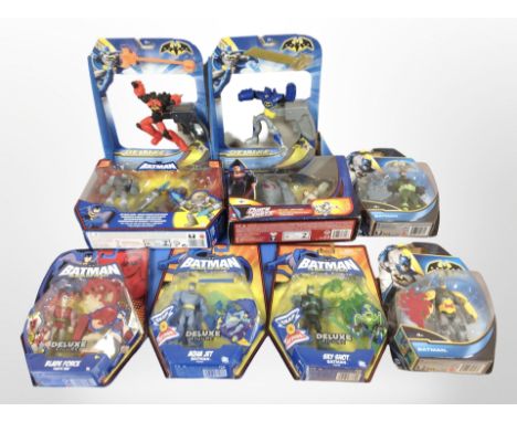Nine Mattel Batman and Superman figurines, boxed.