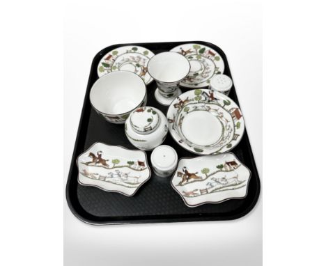Ten pieces of Coalport and Crown Staffordshire 'Hunting Scene' china. (10)
