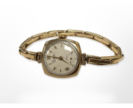 A vintage Everite lady's 9ct yellow gold wristwatch on plated expansion strap