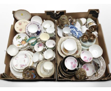 A group of Japanese export tea china, other teacups and saucers including Old Royal, Royal Stafford, etc. (2 boxes)