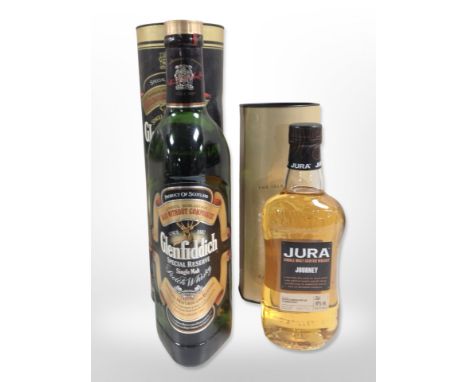 A bottle of Glenfiddich special reserve single malt scotch whisky, 70cl, 40% vol, in carton, and a further bottle, 35cl, 40% 