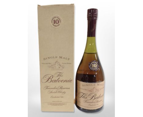 A bottle of The Balvenie Founder's Reserve single malt scotch whisky, 70cl, 40% vol, in carton.