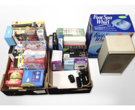 A group of board games, Nintendo Wii Zapper, together with a foot spa and a speaker. (1 box)
