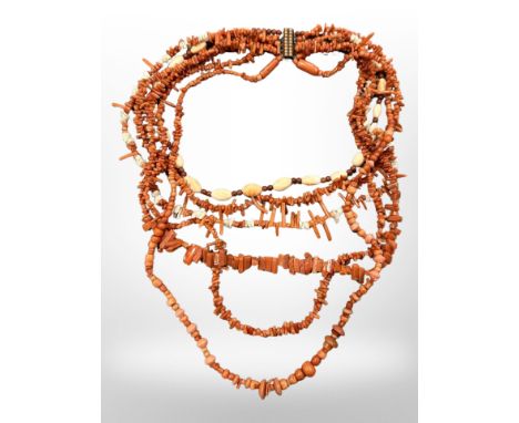 A vintage multi-strand coral necklace
