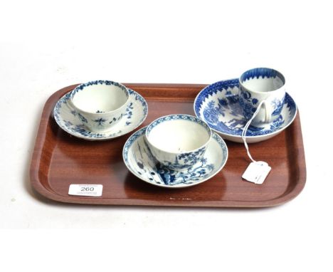 A Worcester porcelain tea bowl and saucer, circa 1765, painted in underglaze blue with The Cannon Ball pattern, crescent mark