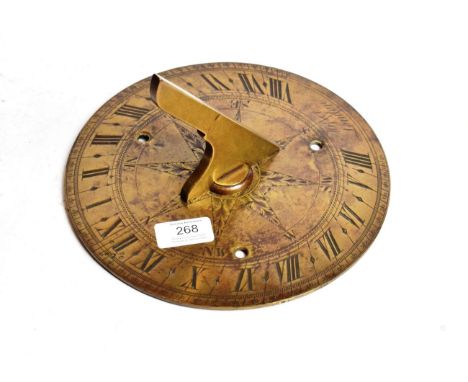 A brass horizontal garden sundial, signed Messer London (1789-1827), 9-inch brass dial with engraved hours and minutes scale 