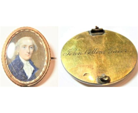 English School (early 19th century), a miniature bust portrait of John Collins Tabor, wearing a white cravat and blue coat, o