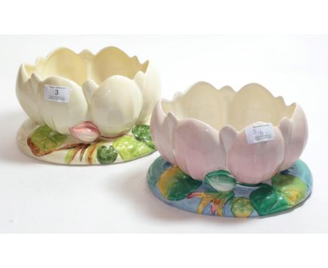 Clarice Cliff water lily bowl, shape no. 973, with green printed marks; and another similar bowl (2) 