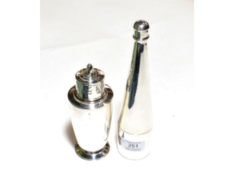 A Victorian silver spirit-flask, London, 1849, tapering cylindrical, the base with pull-off cup, Together With: a George VI s