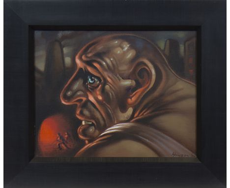 * PETER HOWSON OBE,STEAM POWERoil on canvas, signed26cm x 33.5cmFramed and under glass