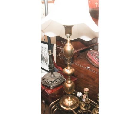 Tall brass table lamp with cream shade