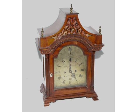 Late 18th Century striking bracket clock in mahogany case with silver arched dial and fusee movement by Thomas Shippard, Port