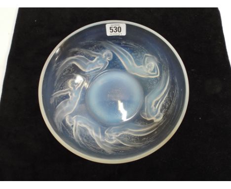 R Lalique 'Ondines' Bowl, design 1921.  Opalescent glass, frosted and polished
20.8cm diam, etched 'R. Lalique France' to the