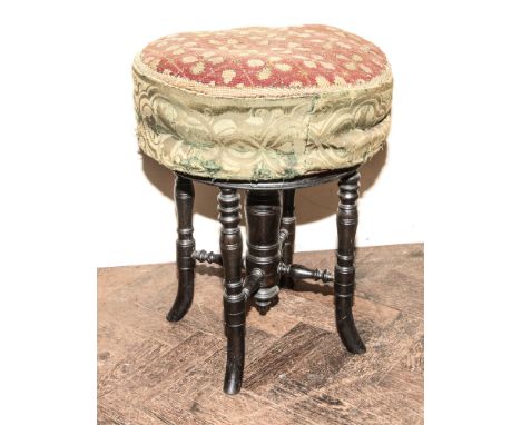 Circular, late Victorian, revolving stool with tapestry upholstered seat