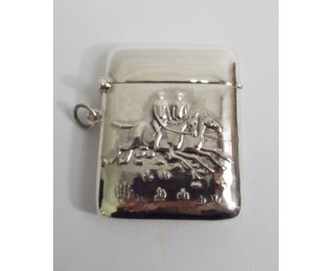 Modern sterling silver vesta case with hunting motif