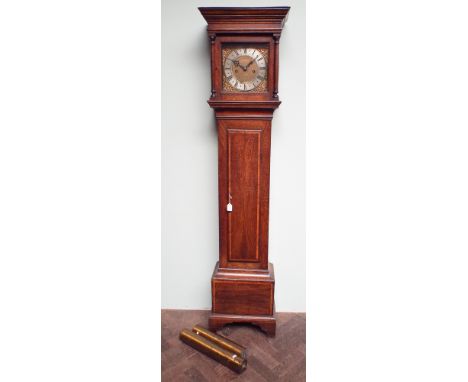 One month, country style Grandfather clock in an oak case with 10 inch square brass dial - John Inkspen, Horsham