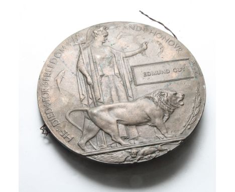First World War death plaque - Edmund Guy