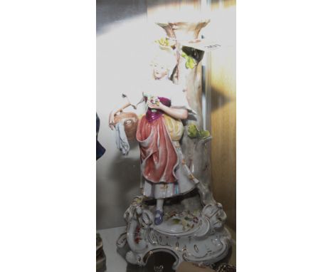 Meissen style lady figure ornament candlestick, measures approximately 12 inches high