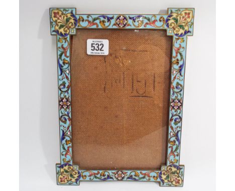 19th century champleve enamel rectangular photograph frame in polychrome enamels on a turquoise ground - 27 x 20cm   Conditio