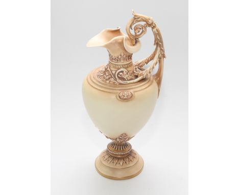 Royal Worcester ivory and gilt ewer, numbered 1309 on the base - approximately 28 cm tall  No obvious sign of damage or repai