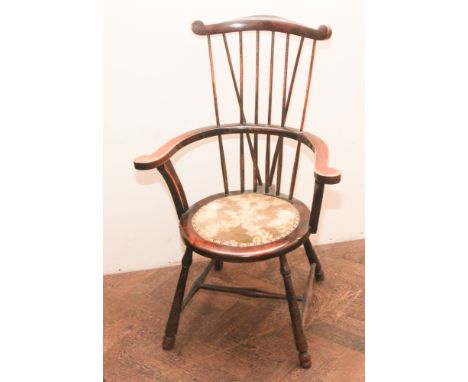 Edwardian stick back round seat elbow chair