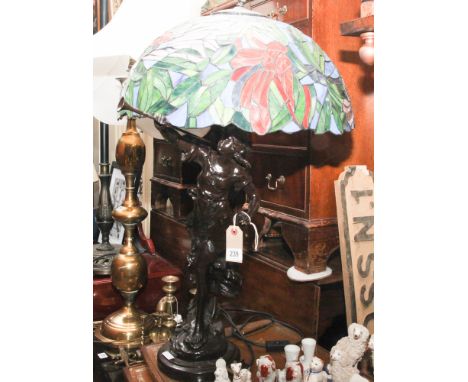 Large lady figured table lamp with Tiffany style shade