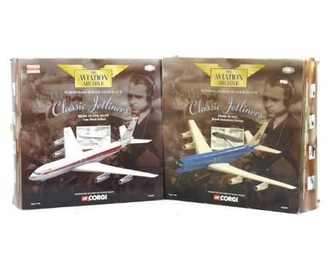 The Aviation Archive, two 1:144 scale die-cast Classic Jetliners ; Boeing 707-327CBraniff International Airways and Boeing 70