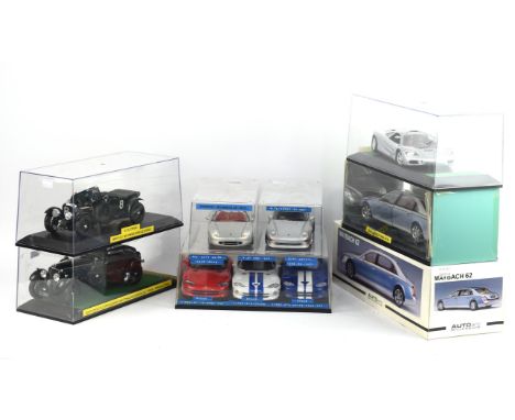 Nine 1:18 scale die-cast model cars comprising ; Autoart Maybach 62 (boxed), Guitoy Prototype F1. Maisto Dodge Viper (x2), Bu