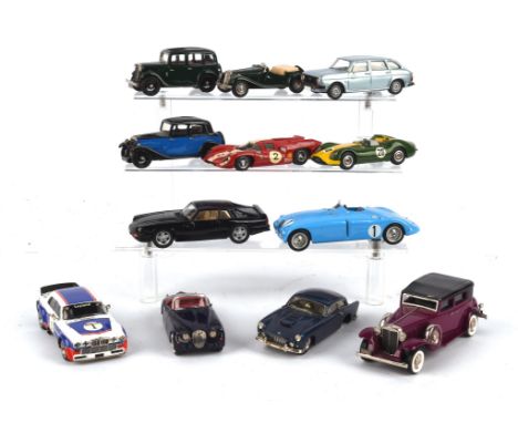 Twelve 1:43 scale die-cast vehicles including ; Historic Replicars 1969 Lola T70, Western Kits 1958 Lister Jaguar, Brooklin M
