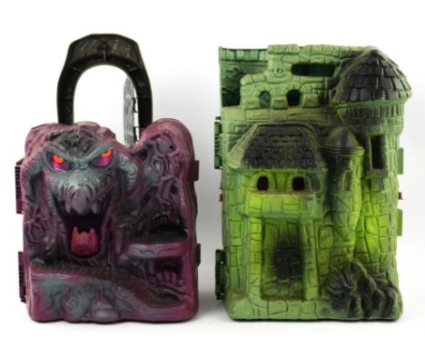 A quantity of He-man figures and accessories including ; Castle Grey Skull, Snake Mountain, Man Battle Horse, Roton Evil Assa