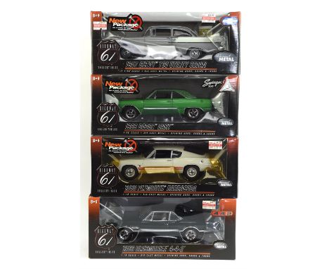 Six Highway 61 Collectibles, 1:18 scale die-cast vehicles comprising ; 1959 Metropolitan 1500, 1957 Chevy 150 Utility Sedan, 