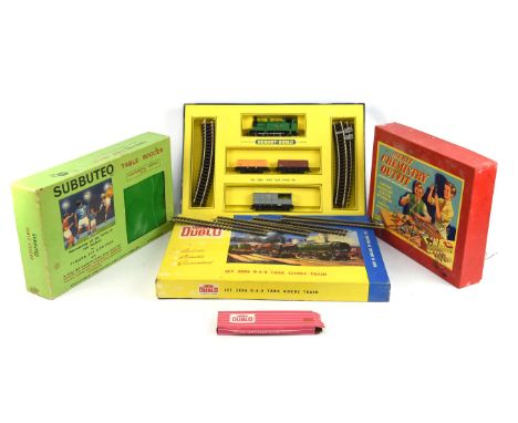 A collection of vintage toys including ; a Hornby Dublo 2006 goods train set, a Subbuteo table soccer game and boxed teams, a