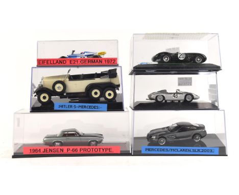 Twenty four 1:42 scale die-cast model cars including ; Hitlers Mercedes, 1972 Eifelland E21, Porsche 718 RS60, 1964 Jensen P6