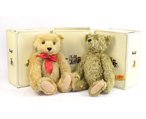 Three modern Steiff teddy bears from the 1997 centenary collection, height 26cm, boxed and two further, larger Steiff teddy b