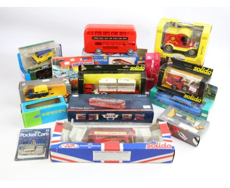 A quantity of mainly die-cast vehicles including ; Corgi 1:48 scale Birney Safety Car, Tudor Rose Routemaster bus, Solido 334