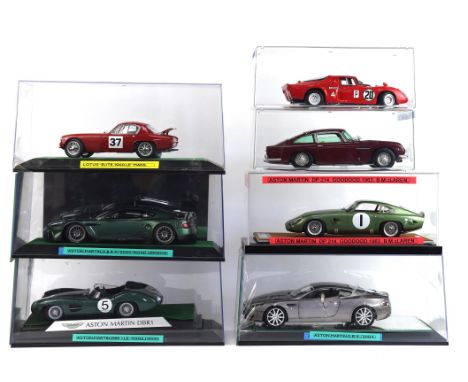Five 1:18 scale model Aston Martin die-cast cars comprising ; Minichamps 2004 DB9 (damage to door), Tern Models AM DP214, She