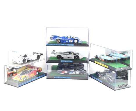 Seven 1:18 scale die-cast Le-Mans racing cars comprising ; AUTOart Martini Porsche 917 Long tail, Racing Legends Mercedes Sau