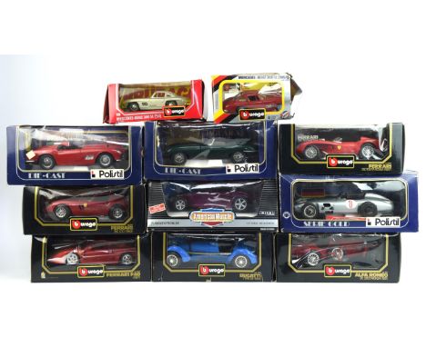 Five Burago die-cast scale models comprising ; a 1957 Ferrari 250 Testa Rossa, 1931 Alfa Romeo 8C 2300 Monza, 1934 Bugatti Ty