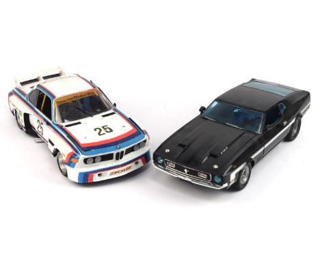 Six Tamiya style large scale plastic built model kits comprising ; Porsche 935 Martini racing, Mercedes Benz 350 SL, 1979 Che