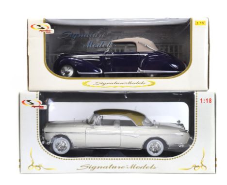 Six 1:18 scale die-cast vehicles comprising ; two Signature Models ; 1947 Delahaye 135M and a 1955 Chrysler Imperial, Highway