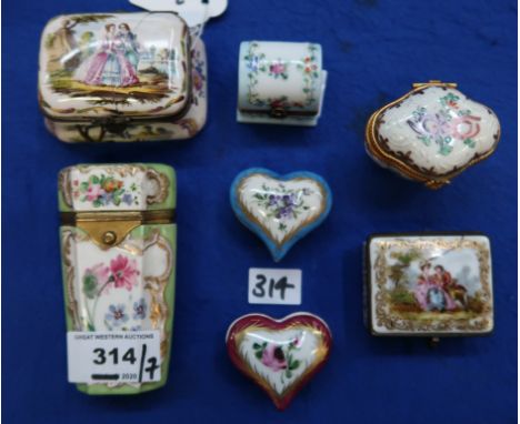 A collection of porcelain patch and snuff boxes including a Lille faience example, Samson style, Dresden etc Condition Report